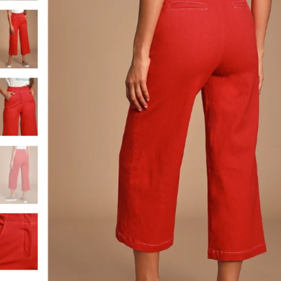 Nixon Red Contrast Stitch Culottes - Picture 5 of 7